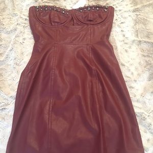 Burgundy leather-like mini dress